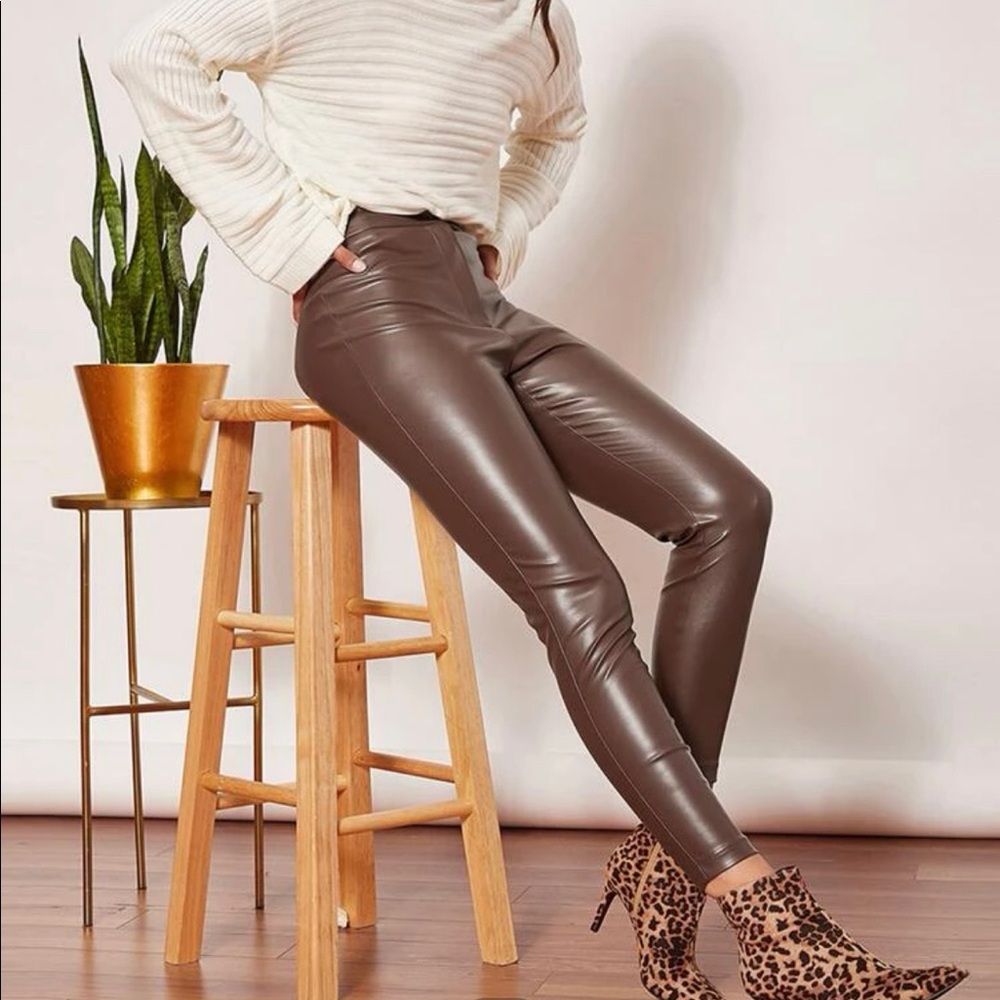 SHEIN PU Leather High waist pants XL brown